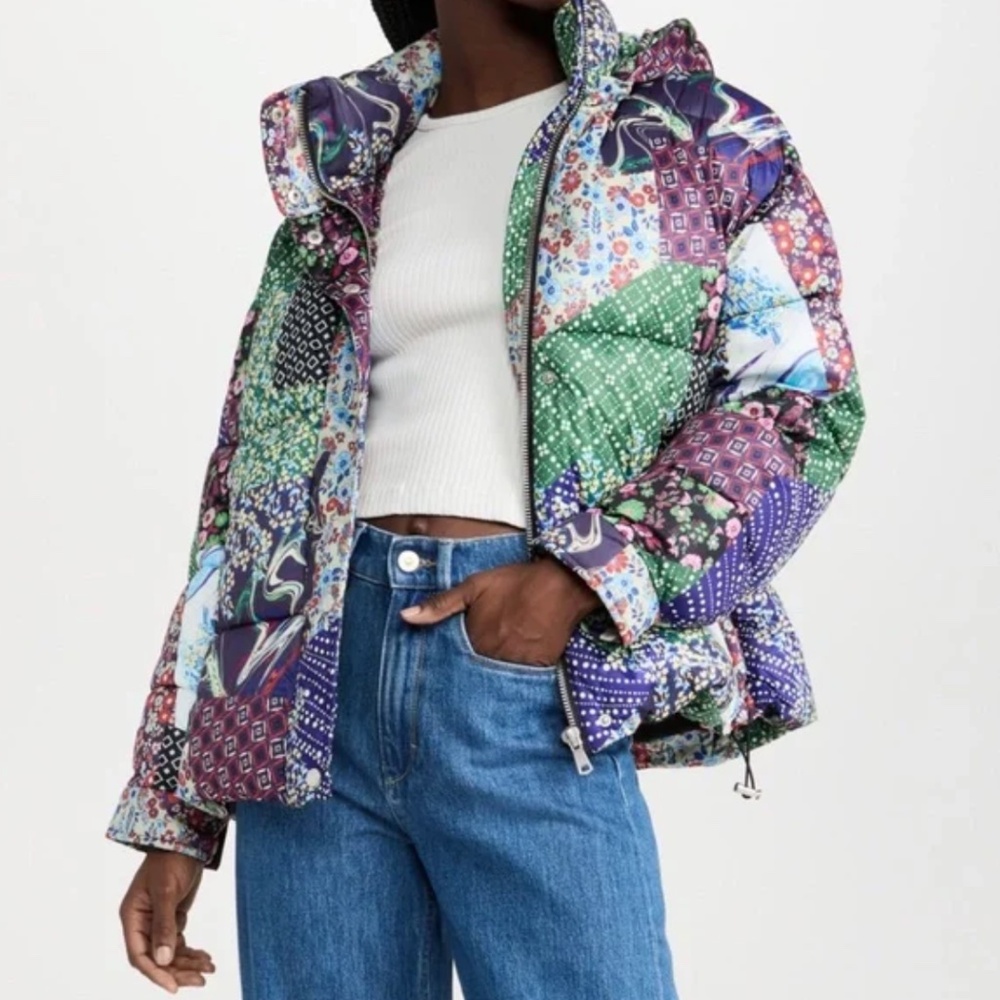 AVEC LES FILLES Thermal Puffer Jacket in Multi Patchwork - Size L Large NWT - Picture 2 of 12
